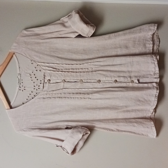 LUNGO L'ARNO Linen Beige Button Down  Top Size M - Picture 6 of 11